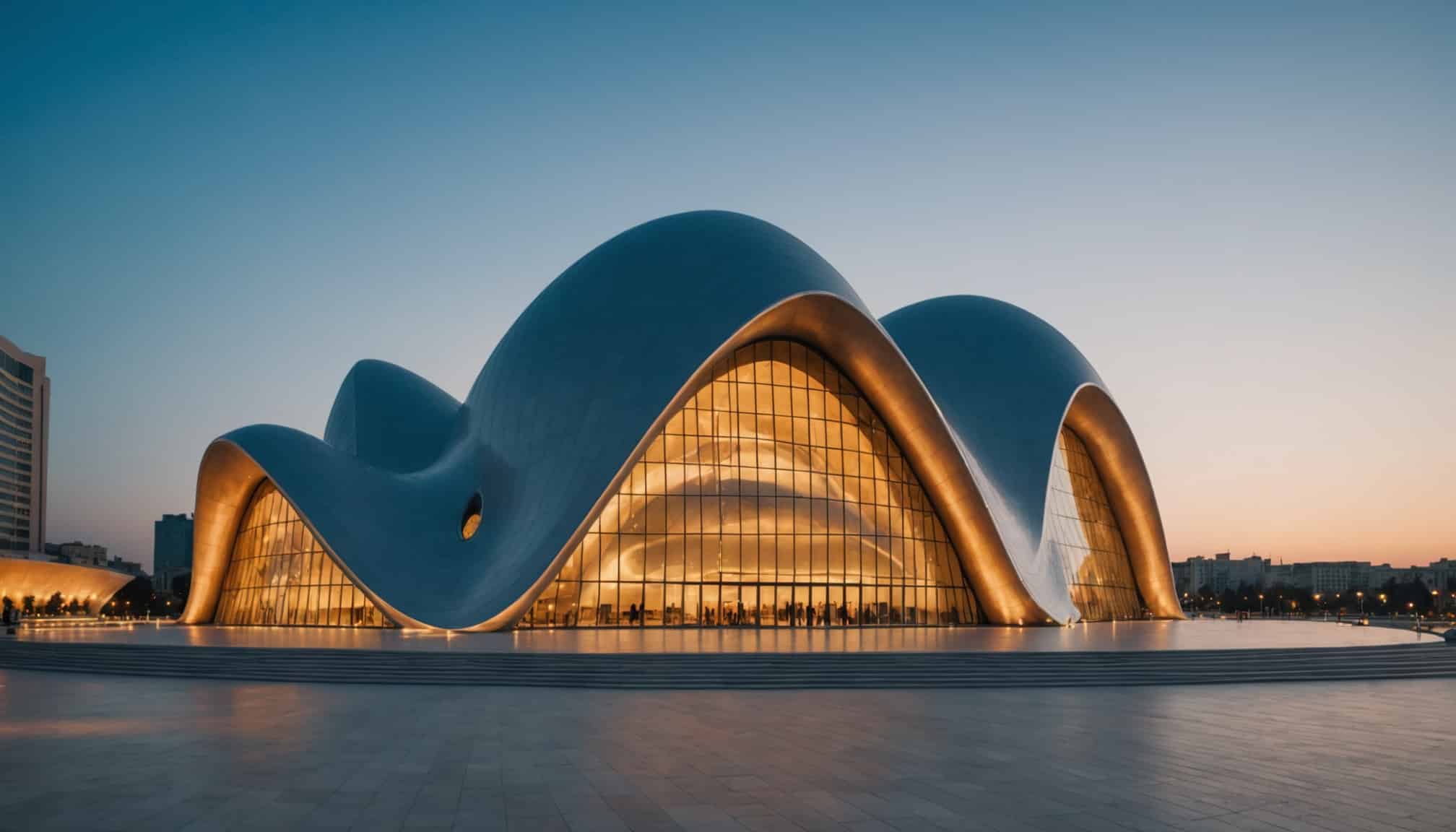 Centre culturel Heydar Aliyev bâtiment moderne innovant  
Architecture audacieuse et activités culturelles diverses