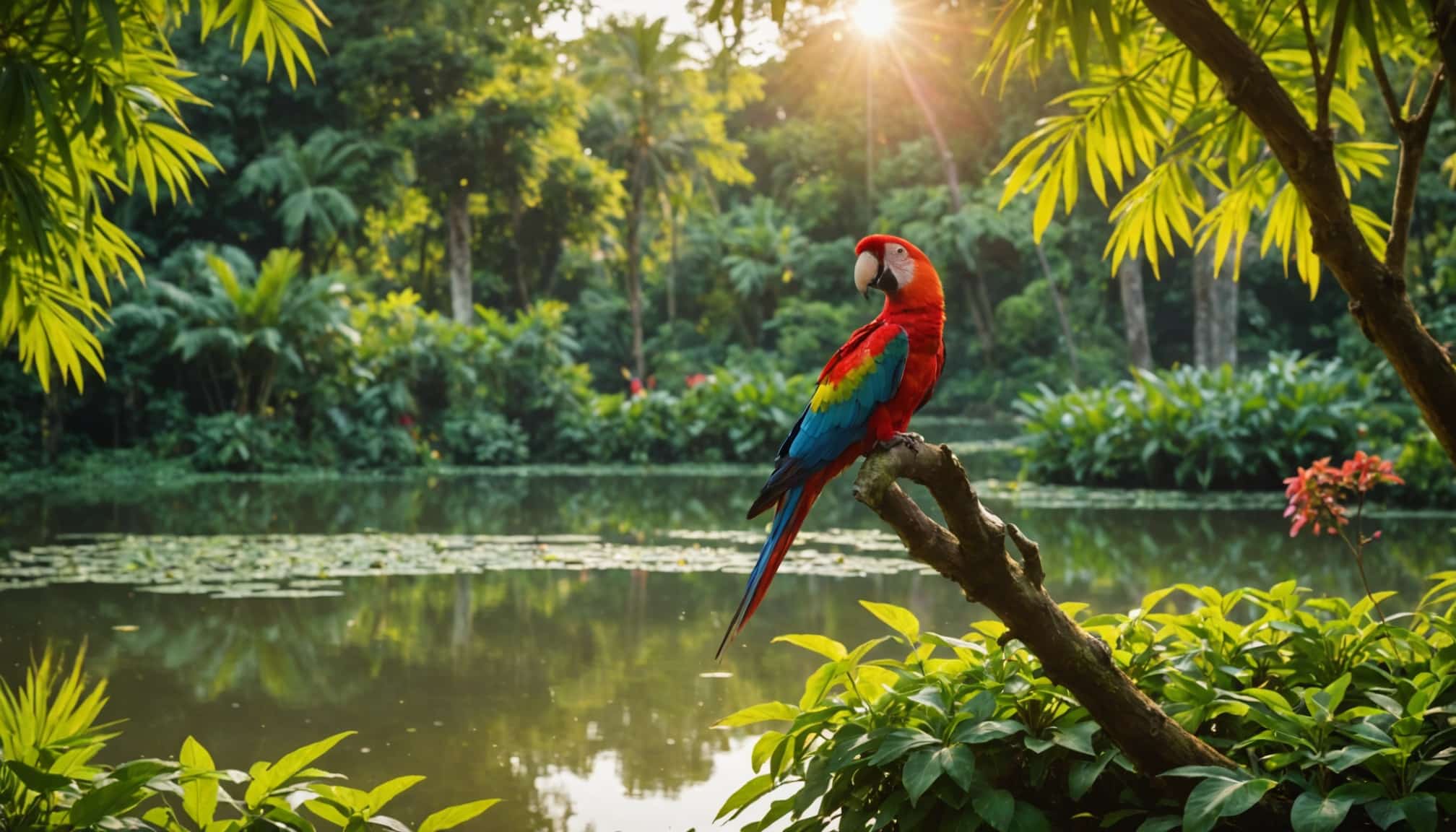 Oiseaux colorés dans un parc verdoyant à Villars