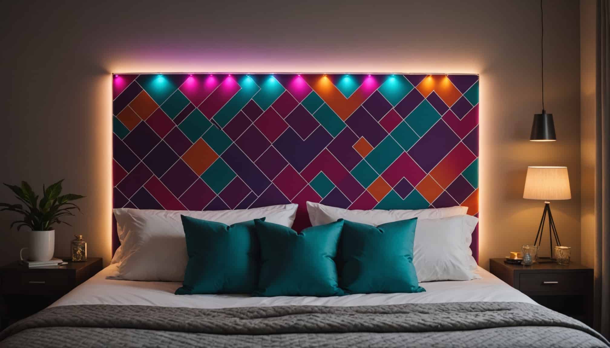 Tête de lit originale avec matériaux recyclés  
Chambre décorée d'une tête de lit personnalisée